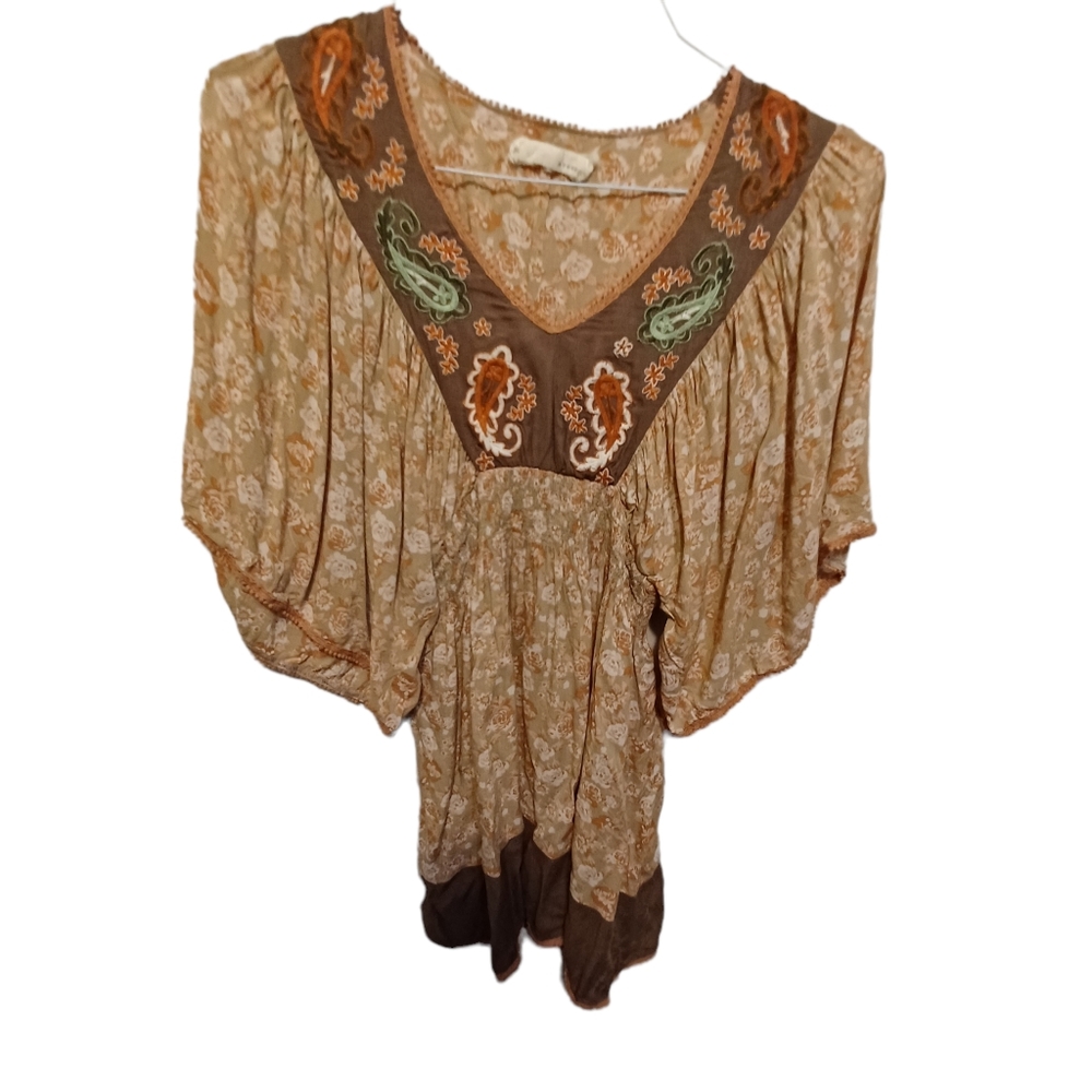 Areve womens embroidered paisley  Smocked bohemian blouse size large